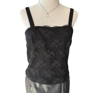 Vintage Black Lace Cami Top Size 6 70s Union Made USA Coquette Goth Romantic